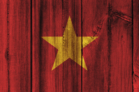 Vietnam  flag painted on wooden wall for background.の写真素材