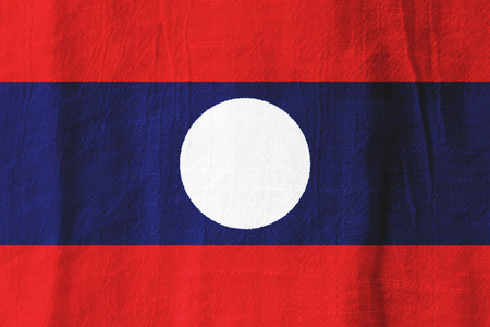 Laos national flag from fabric for graphic design.の写真素材