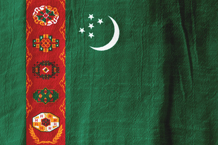 Turkmenistan national flag from fabric for graphic design.の写真素材