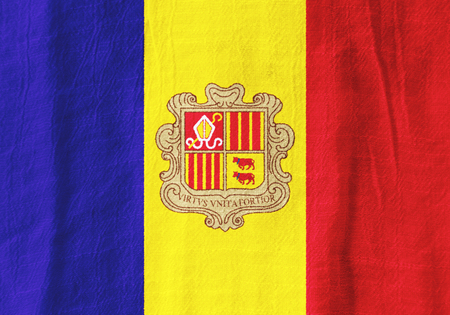 Andorra national flag from fabric for graphic design.の写真素材