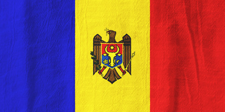 Moldova national flag from fabric for graphic design.の写真素材