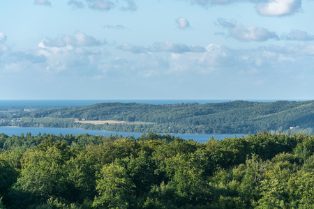 landscape of city by lake with blue sky.の写真素材