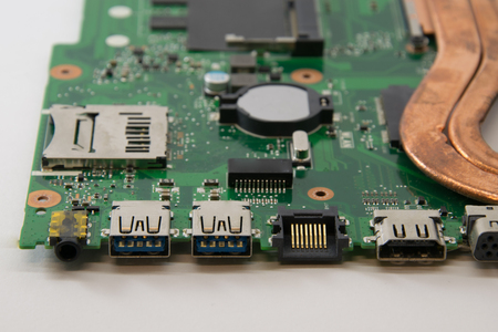 close up part of motherboard from laptop computer.  USB lan and hdmi ports.の写真素材