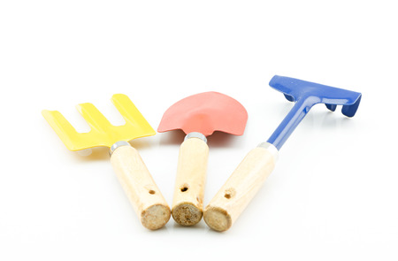 Garden tools on isolated white backgroundの写真素材