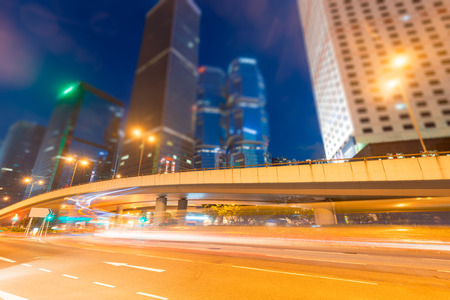 the light trails on the modern building background in shanghai china.