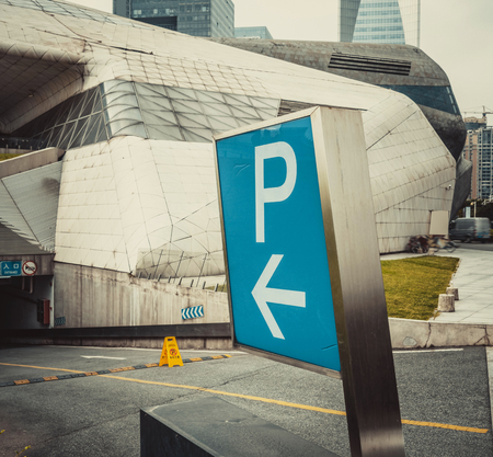 Blue parking signのeditorial素材