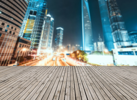 Empty floor and modern building with sunbeamの写真素材