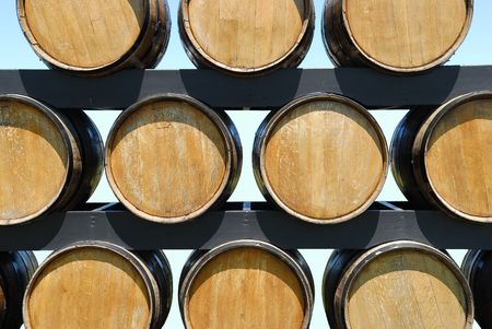 Wine and / or beer barrels on a rackの写真素材