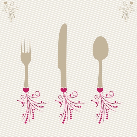 set of forks, spoons and knife with decorationのイラスト素材