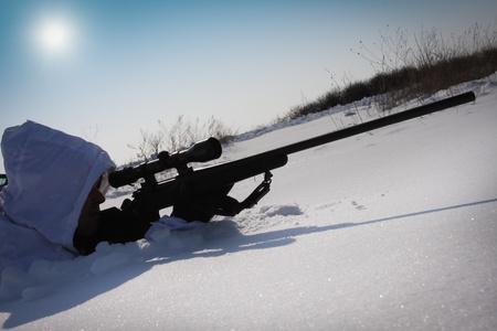 Sniper in white camouflage