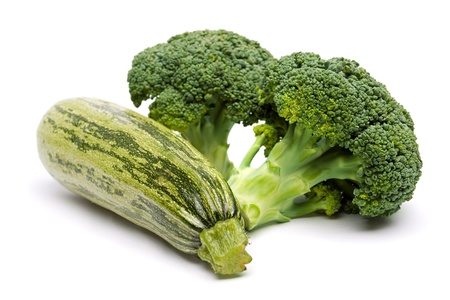 Broccoli and zucchini isolated on white backgroundの写真素材