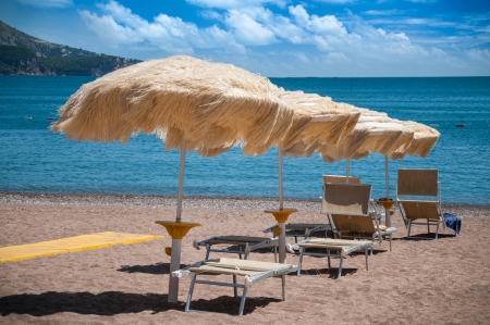 umbrellas at beachの写真素材