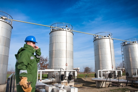 Gas worker and large gas pipelinesの写真素材