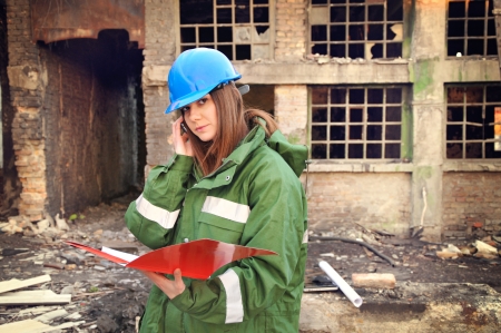 Female architect with helmetの写真素材
