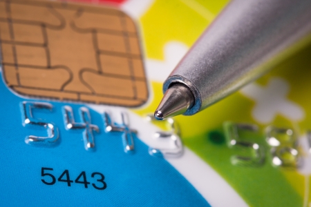 Credit card and pen close upの写真素材
