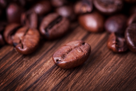 Coffee on grunge wood backgroundの写真素材