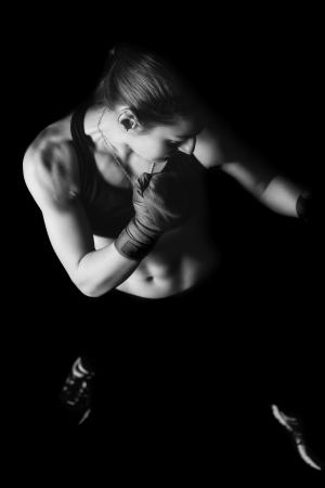 female boxer in a fighting poseの写真素材