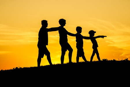 Happy family silhouetteの写真素材