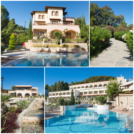 Collage  of luxury touristic hotelのeditorial素材