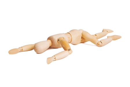 Wooden mannequin isolated on whiteの写真素材