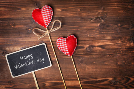 Valentines day hearts on wooden backgroundの写真素材