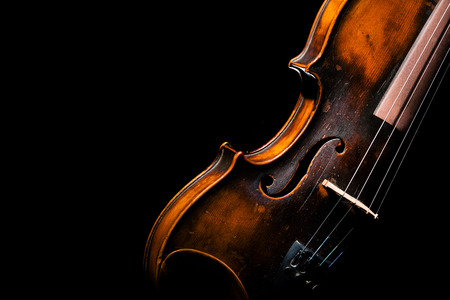Vintage violin on black backgroundの写真素材