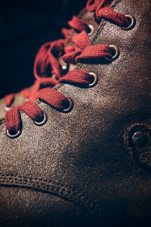 Leather Boots. Brown Shoes with Laceの写真素材