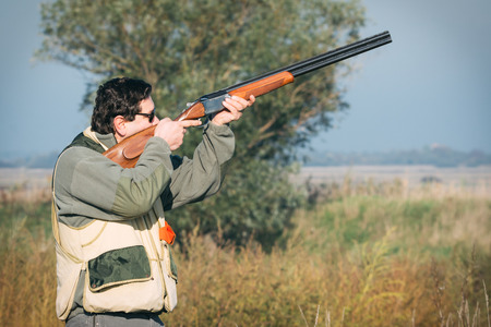 Hunter hunting wild animals in the huntの写真素材