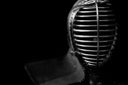 Head shot of kendoka in menの写真素材