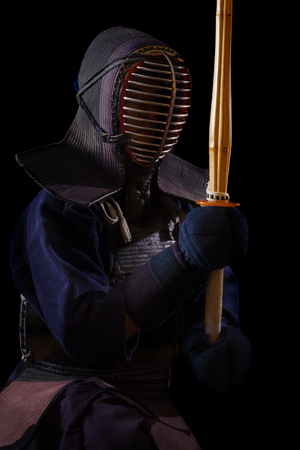 Portrait of man kendo fighter with bokutoの写真素材