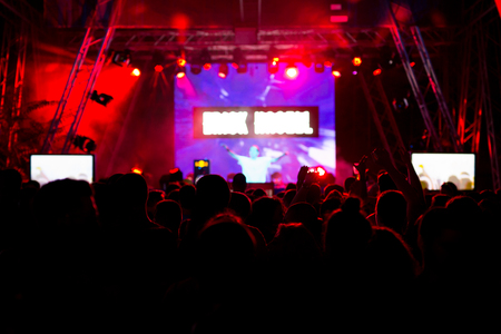 Crowd at concert and blurred stage lights