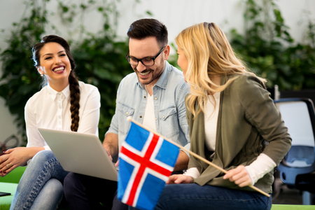 Group of people discussing plans in informal atmosphereの写真素材