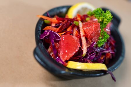Vitamin salad with greens and blood orangeの写真素材