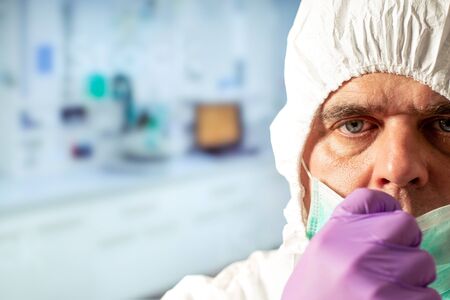 Medical or research scientist. Scientist in biological protective Epidemic virus outbreak concept