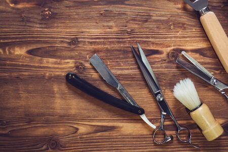 Barber shop equipment on Black background . Professional hairdressing tools.の写真素材