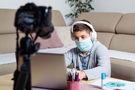 Distance learning during isolation during quarantine in coronovirus.の写真素材