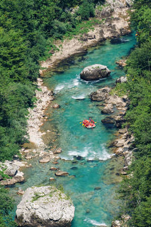 Rafting team , summer extreme water sport. Top view.の写真素材