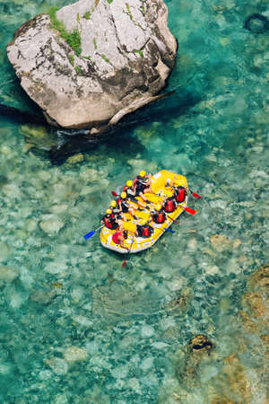 Rafting team , summer extreme water sport. Top view.の写真素材