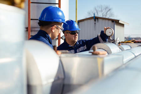 Male worker inspection visual pipeline oil and gas