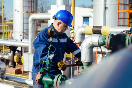 Male worker inspection visual pipeline oil and gas