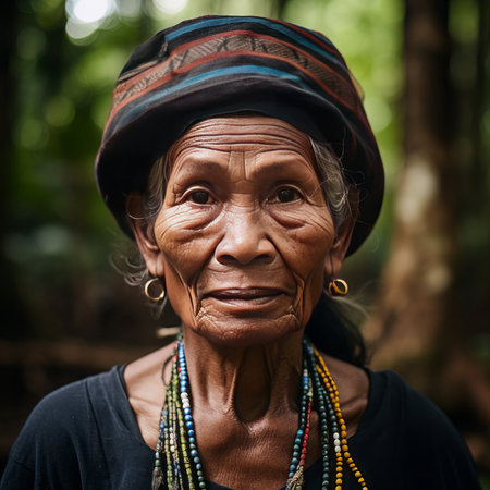 Portrait of an old woman in the jungle of Bali, Indonesiaの素材