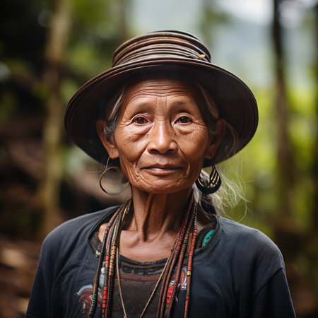 Portrait of an old woman in the jungle of Sri Lanka.の素材