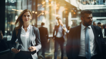 Business people walking in modern office. Group of business people walking in modern office.の素材