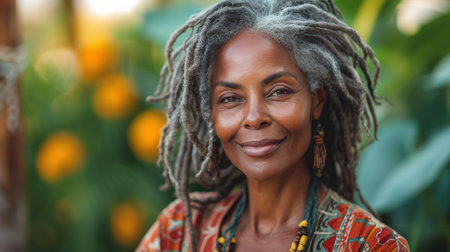 Portrait of smiling african american woman with dreadlocks looking at cameraの素材
