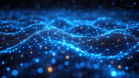 3D illustration of abstract technology background. Network connection structure with particles. Big data visualization.の素材