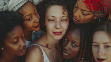 Group of diverse african american and caucasian women togetherの素材