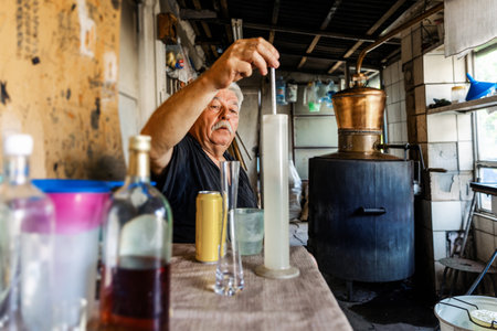 Traditional homemade distillery for making brandyの写真素材