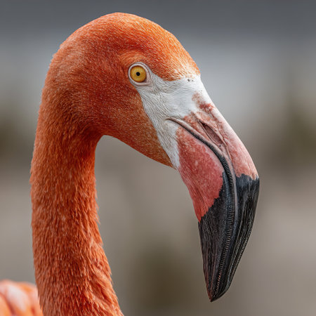 Portrait of an american flamingo with vibrant orange feathers and distinctive beakの素材