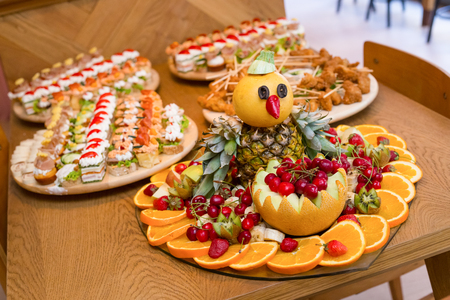 Delicious snacks of food arranged on a plate.の写真素材