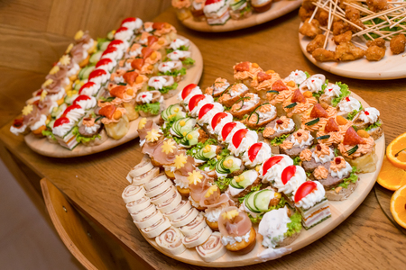 Delicious snacks of food arranged on a plate.の写真素材